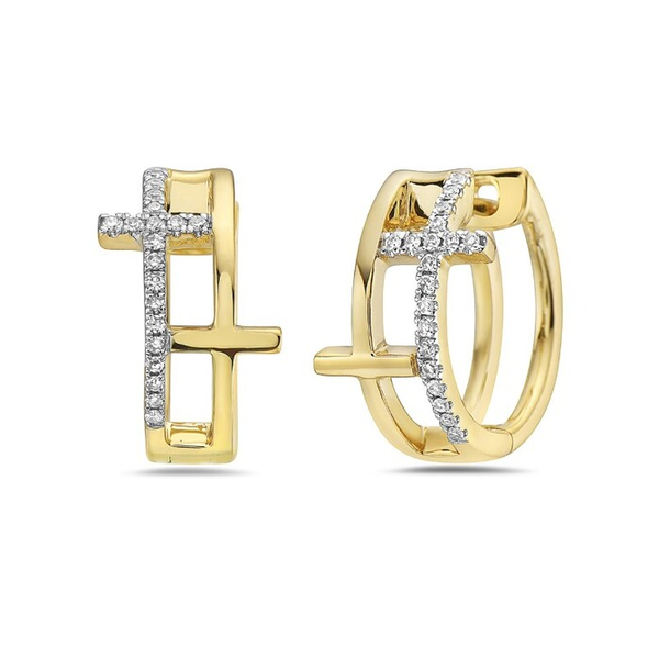 Diamond Cross Huggie Earrings 14K Yellow Gold Redlands Jewelers Redlands, CA