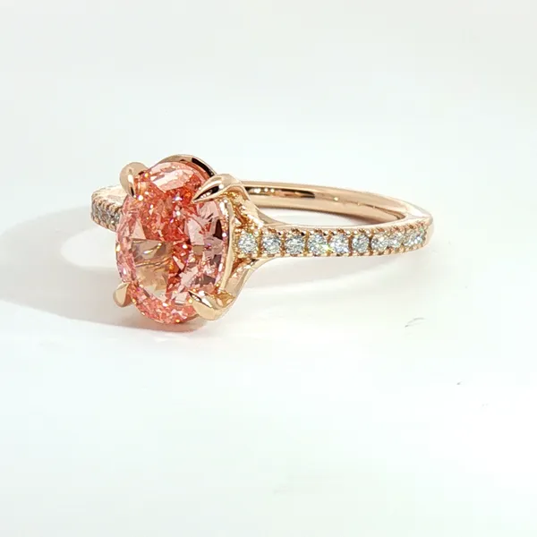 Rose Gold Oval Pink Lab Diamond Engagement Ring Image 2 Redlands Jewelers Redlands, CA