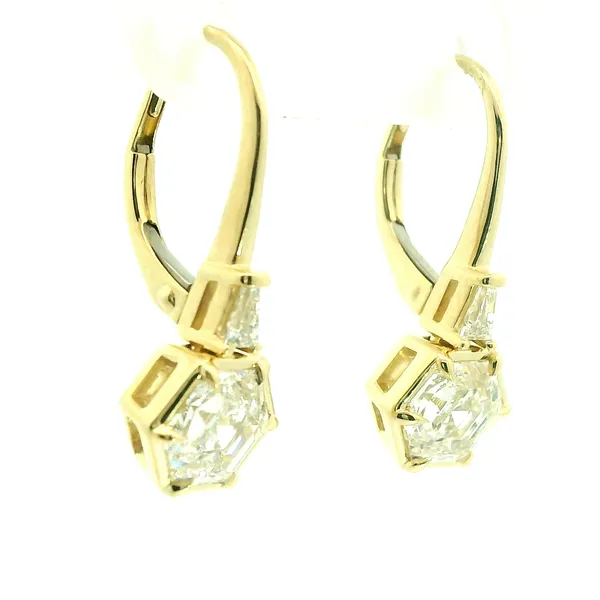2.11ctw Hexagon Lab-Grown Diamond Leverback Earrings with Tapered Baguettes in 14kt Yellow Gold Image 2 Redlands Jewelers Redlands, CA