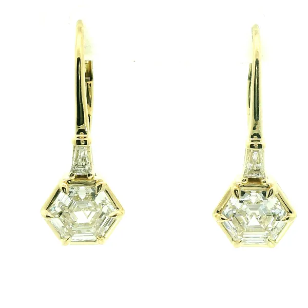 2.11ctw Hexagon Lab-Grown Diamond Leverback Earrings with Tapered Baguettes in 14kt Yellow Gold Redlands Jewelers Redlands, CA