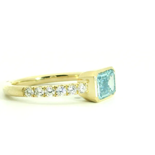 1.55ct East-West Blue Lab Diamond Ring with Ascending Diamond Accents in 14kt Yellow Gold Image 2 Redlands Jewelers Redlands, CA
