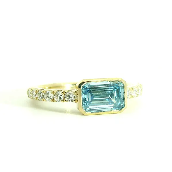1.55ct East-West Blue Lab Diamond Ring with Ascending Diamond Accents in 14kt Yellow Gold Redlands Jewelers Redlands, CA