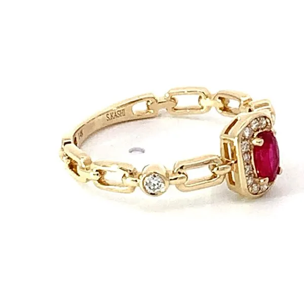 Ruby and Diamond Paperclip Chain Ring Image 2 Redlands Jewelers Redlands, CA