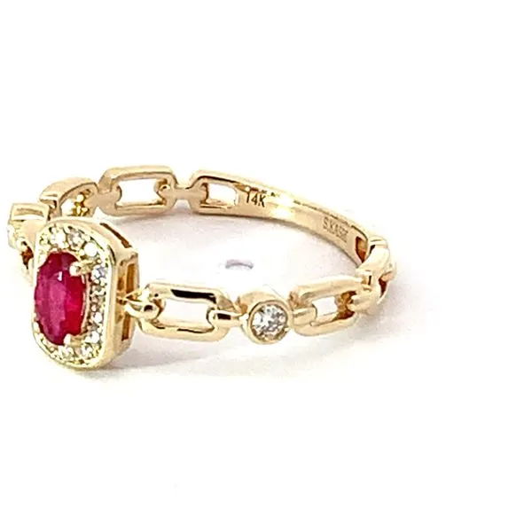 Ruby and Diamond Paperclip Chain Ring Image 3 Redlands Jewelers Redlands, CA
