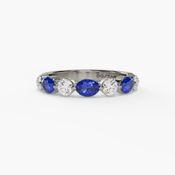 0.75ct Blue Sapphire, 0.45ct Diamond Alternating Band, 14kt White Gold Redlands Jewelers Redlands, CA