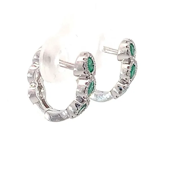 Emerald and Diamond Halo Earrings Image 2 Redlands Jewelers Redlands, CA