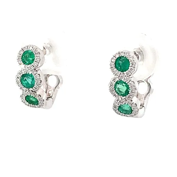 Emerald and Diamond Halo Earrings Image 3 Redlands Jewelers Redlands, CA