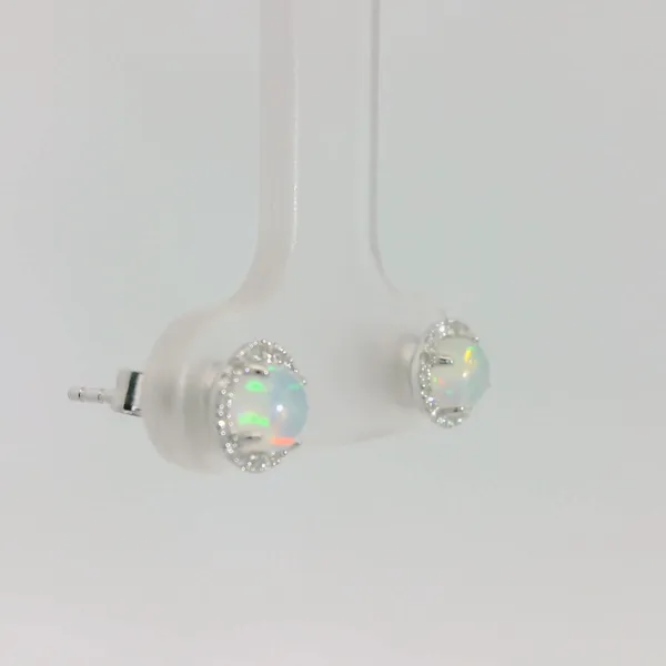 Opal and Diamond Halo Stud Earrings Image 3 Redlands Jewelers Redlands, CA