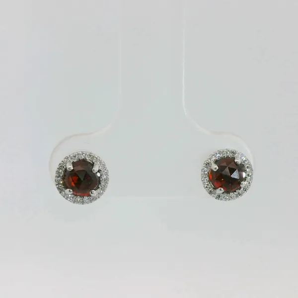 Garnet and Diamond Halo Earrings Image 2 Redlands Jewelers Redlands, CA