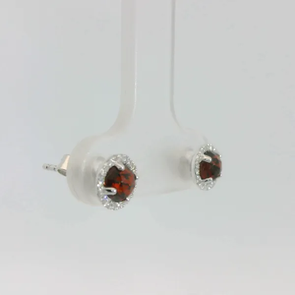 Garnet and Diamond Halo Earrings Image 3 Redlands Jewelers Redlands, CA
