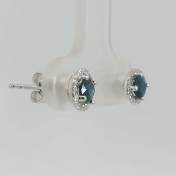 Blue Sapphire and Diamond Halo Earrings Image 3 Redlands Jewelers Redlands, CA