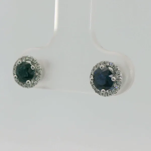 Blue Sapphire and Diamond Halo Earrings Image 4 Redlands Jewelers Redlands, CA