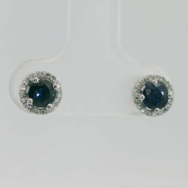 Blue Sapphire and Diamond Halo Earrings Image 2 Redlands Jewelers Redlands, CA