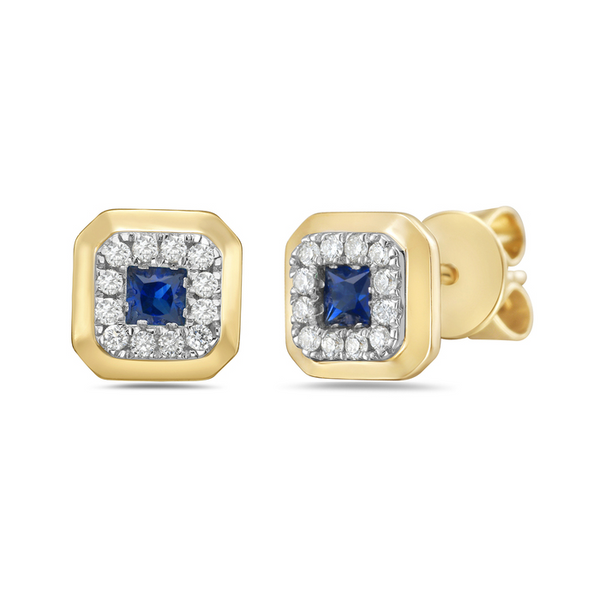 0.09ctw Diamond & 0.16ctw Sapphire Stud Earrings, 14kt Yellow Gold Redlands Jewelers Redlands, CA