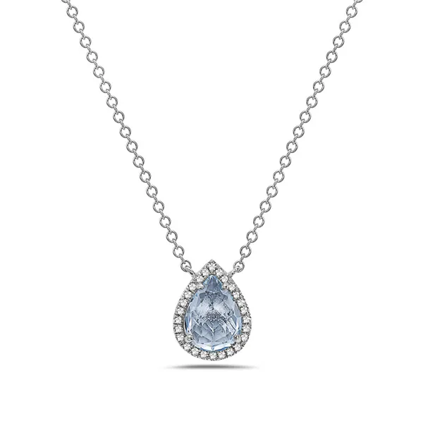 Aquamarine and Diamond Halo Necklace Redlands Jewelers Redlands, CA
