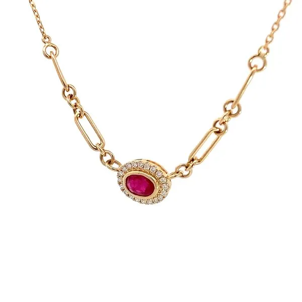 Oval Ruby and Diamond Paperclip Necklace Image 3 Redlands Jewelers Redlands, CA