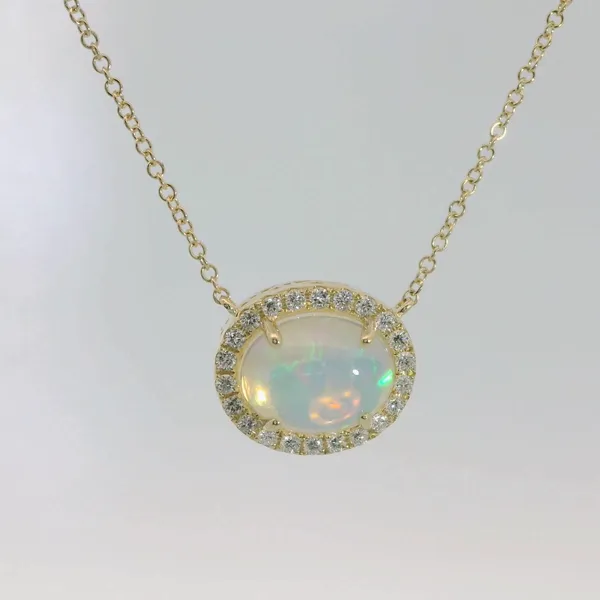 Opal and Diamond Halo Necklace Image 2 Redlands Jewelers Redlands, CA