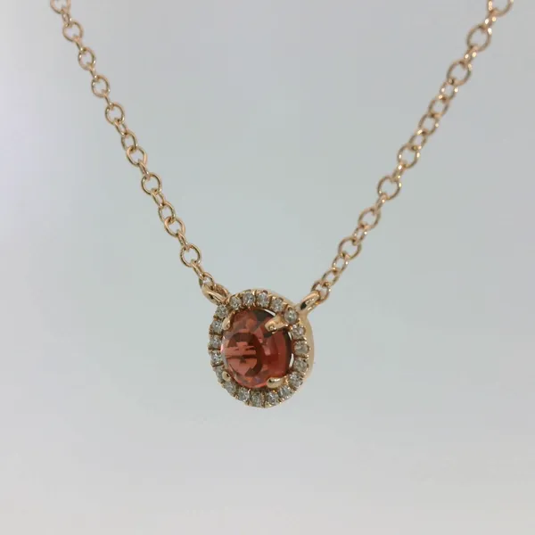 Rose Gold Garnet and Diamond Halo Necklace Image 4 Redlands Jewelers Redlands, CA
