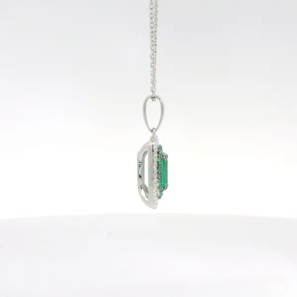 Emerald & Diamond Halo Pendant Necklace Image 4 Redlands Jewelers Redlands, CA