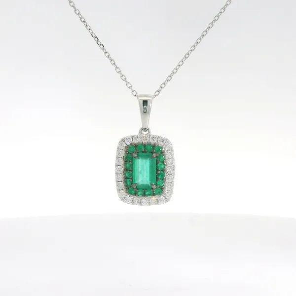 Emerald & Diamond Halo Pendant Necklace Redlands Jewelers Redlands, CA