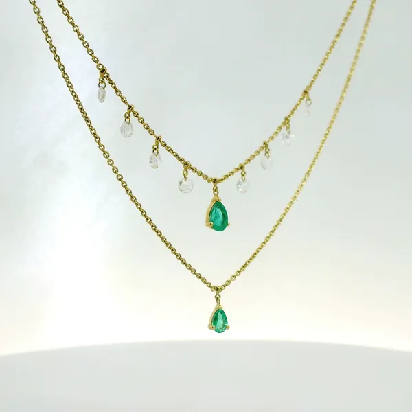 1.12ctw Layered Necklace with Emeralds and Diamonds Image 2 Redlands Jewelers Redlands, CA
