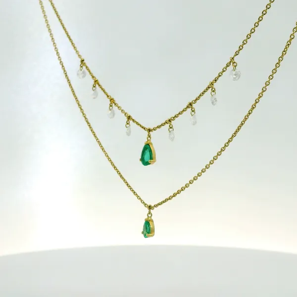 1.12ctw Layered Necklace with Emeralds and Diamonds Image 3 Redlands Jewelers Redlands, CA