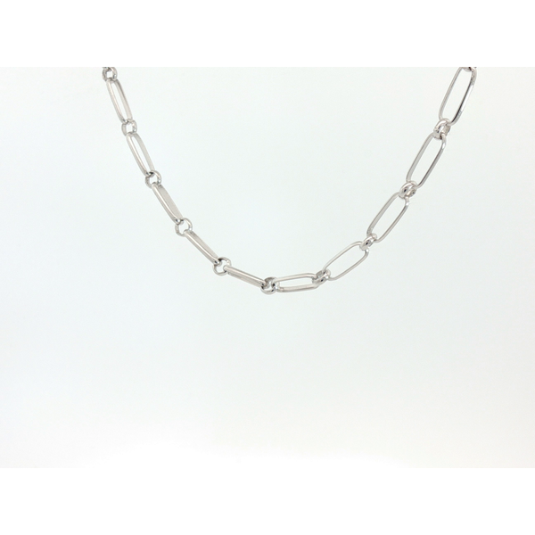 Oval and Round Open Link Chain, 14kt White Gold 7.25