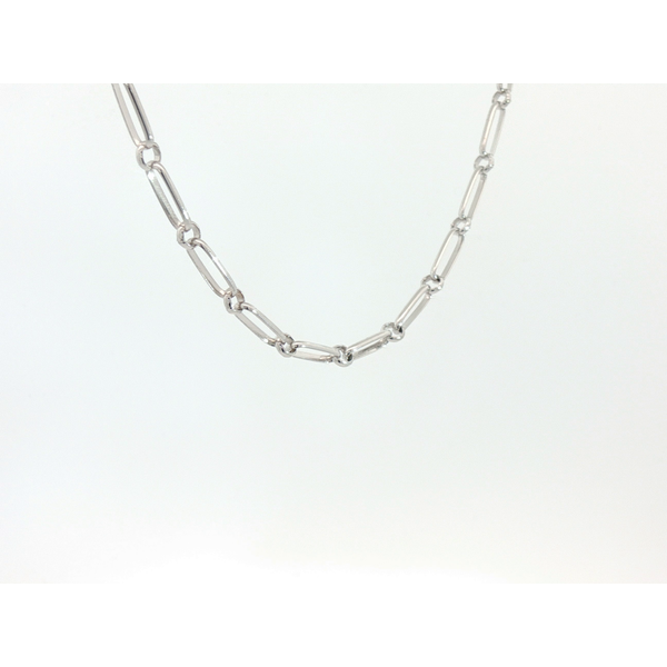 Oval and Round Open Link Chain, 14kt White Gold 7.25