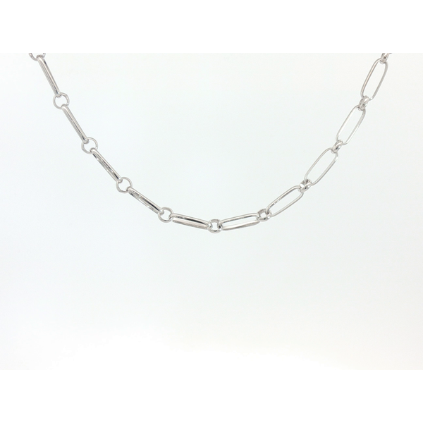 Oval and Round Open Link Chain, 14kt White Gold 7.25