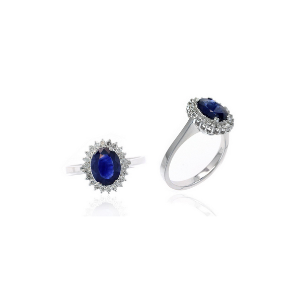 14K White Gold 2.20 TGW Sapphire & Diamond Halo Ring Reed & Sons Sedalia, MO