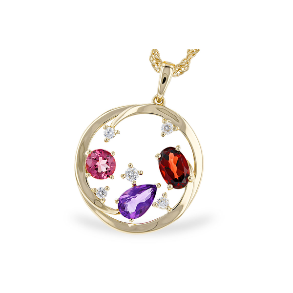 14K Yellow Gold Multi-Gemstone & Diamond Circle Pendant Reed & Sons Sedalia, MO