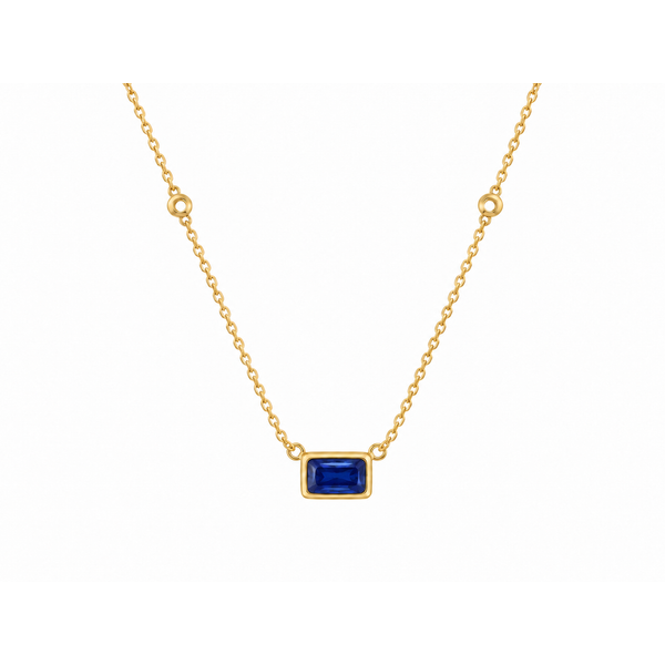 14K Yellow Gold Bezel-Set Sapphire & Diamond Station Necklace Reed & Sons Sedalia, MO