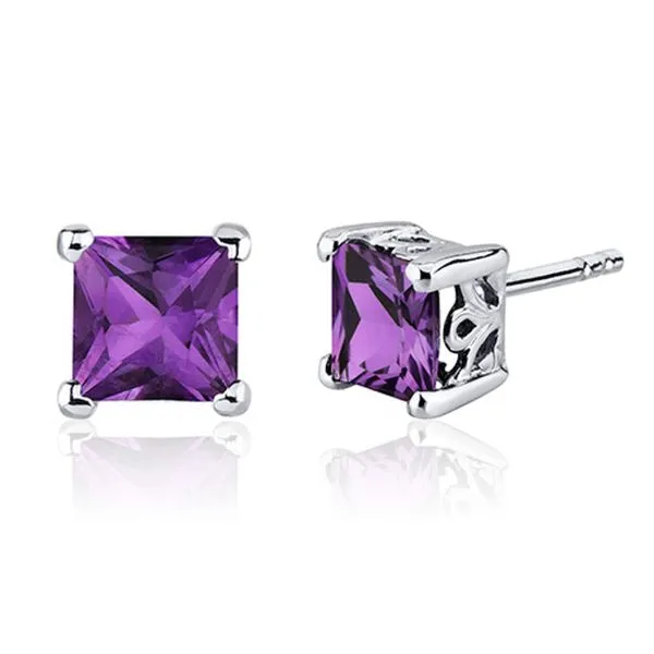 Square faceted simulated amethyst earrings
