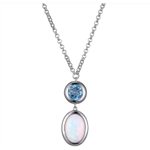 Sterling Silver Created Opal with Blue Topaz Necklace Reed & Sons Sedalia, MO