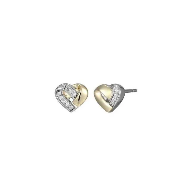 Sterling Silver Rhodium and Yellow Gold Plated CZ Heart Stud Earrings Reed & Sons Sedalia, MO