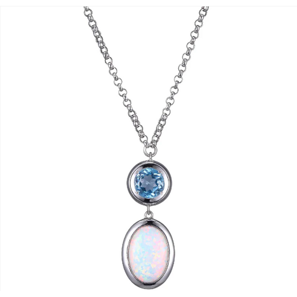 Sterling Silver Created Opal with Blue Topaz Necklace Reed & Sons Sedalia, MO