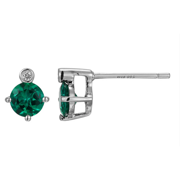 Sterling Silver Rhodium and Yellow Gold Plated CZ Heart Stud Earrings Reed & Sons Sedalia, MO