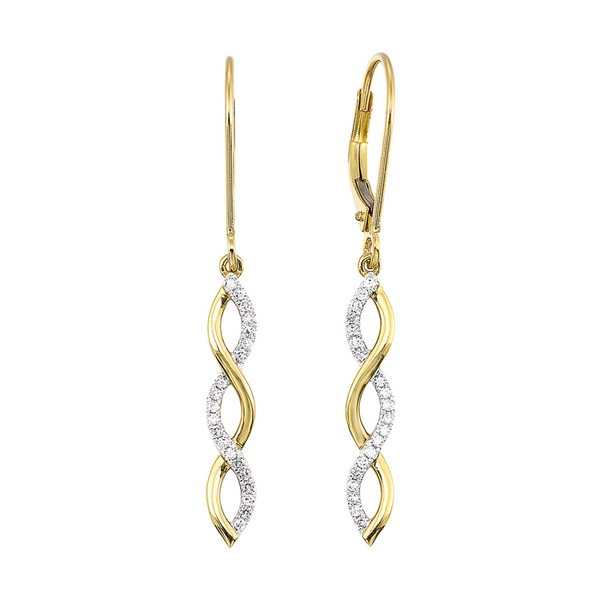 14K Yellow Gold 1/7Ctw Diamond Twist Dangle Earrings Reiniger Jewelers Swansea, IL