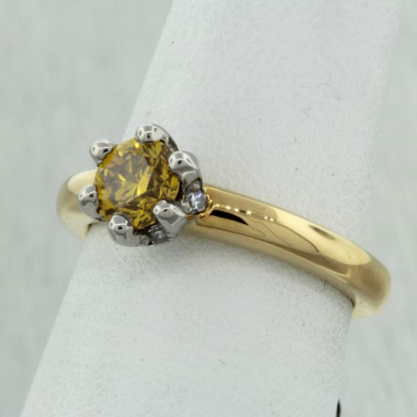 Fancy 0.64ct Yellow Diamond Set in a Platinum and 18KY Gold Solitaire Engagement Ring Rich Custom Jewelry Las Vegas, NV
