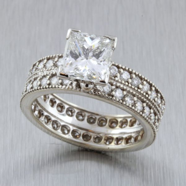 2.21ct Princess Cut Yehuda Clarity Enhanced Mined Diamond Set in an 18KW Gold and Diamond Engagement Ring Rich Custom Jewelry Las Vegas, NV