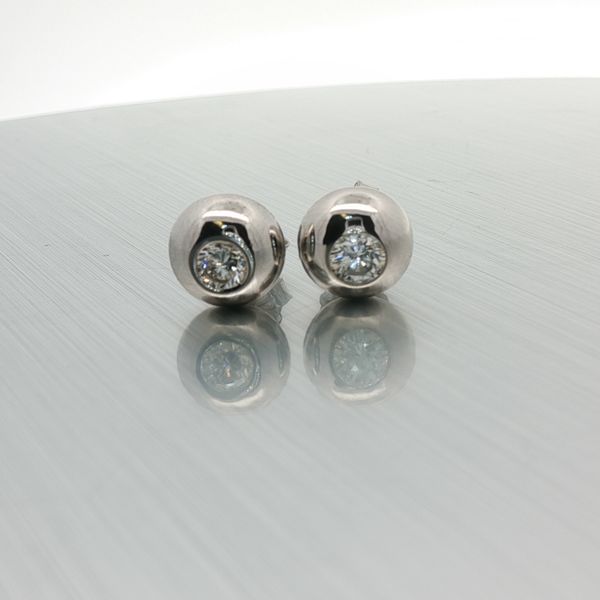 14K White Gold .47CT T.W. Round Diamond Bezel Set Dome Earring Rich Custom Jewelry Las Vegas, NV