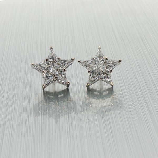 14K White Gold Eva Cut Star Diamond Stud Earrings Rich Custom Jewelry Las Vegas, NV