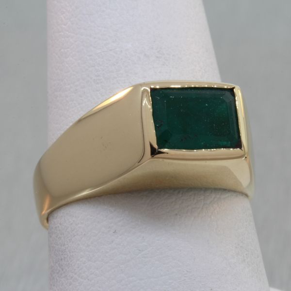 Gentleman's 14KY Gold Signet Ring with Step Cut Emerald Rich Custom Jewelry Las Vegas, NV