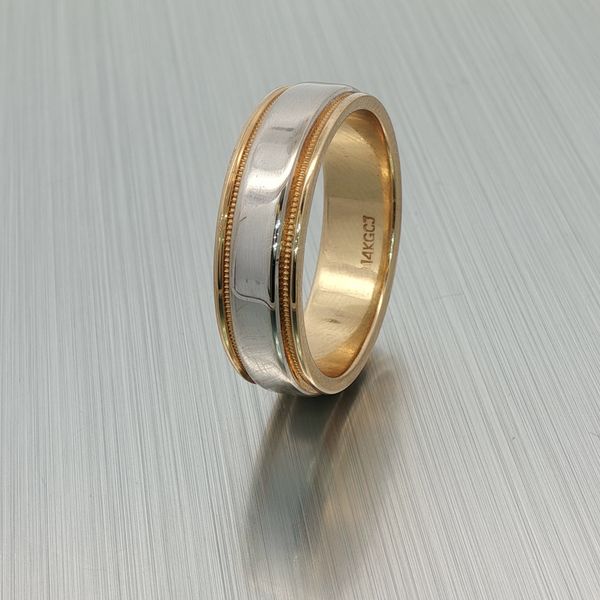 14K Two Tone Yellow/White Gold 7 mm Milgrain Edge Comfort Fit Flat Band Rich Custom Jewelry Las Vegas, NV