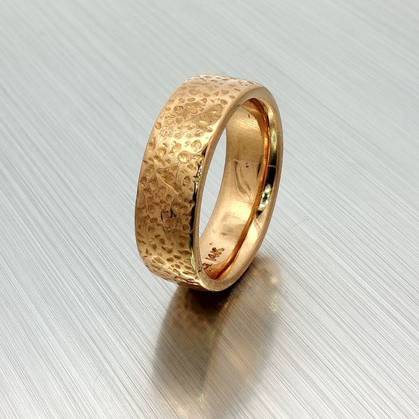 14K Yellow Gold 7mm Comfort Fit Hammered Finish Band Ring Size 8.75 Rich Custom Jewelry Las Vegas, NV