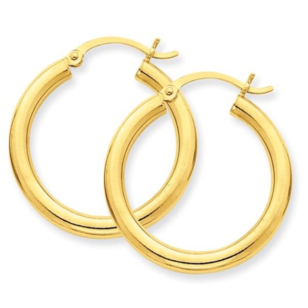 14K Yellow Gold 3x25mm Polished Tube Hoop Earrings Rich Custom Jewelry Las Vegas, NV