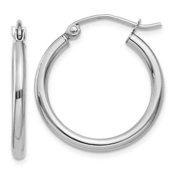 14K White Gold 2x15mm Polished Tube Hoop Earrings Rich Custom Jewelry Las Vegas, NV