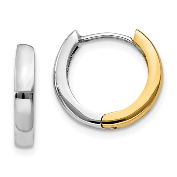 14K Two-Tone Round Hinged Hoop Earrings 11x2.5mm 2dwt Rich Custom Jewelry Las Vegas, NV