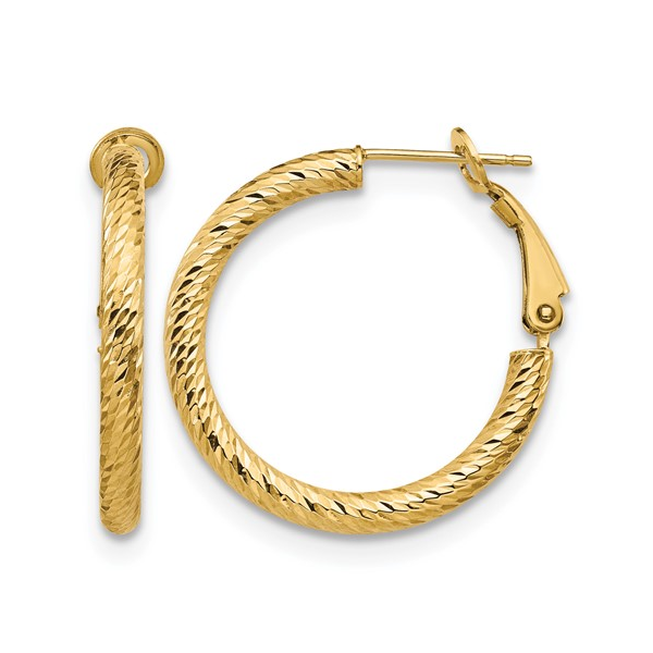 Leslie's 14K Yellow Gold 3x20 D/C Round Omega Back Hoop Earrings 2.52 gr Rich Custom Jewelry Las Vegas, NV