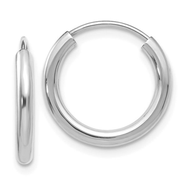 14k White Gold 2x16mm Polished Round Endless Tube Hoop Earrings Rich Custom Jewelry Las Vegas, NV